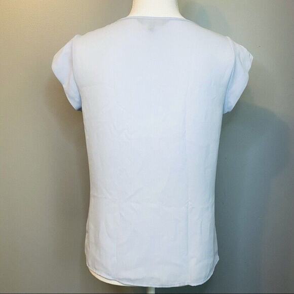 Express Sheer Purple Short Sleeve Blouse Keyhole Neck, Ruffles - Picture 6 of 12